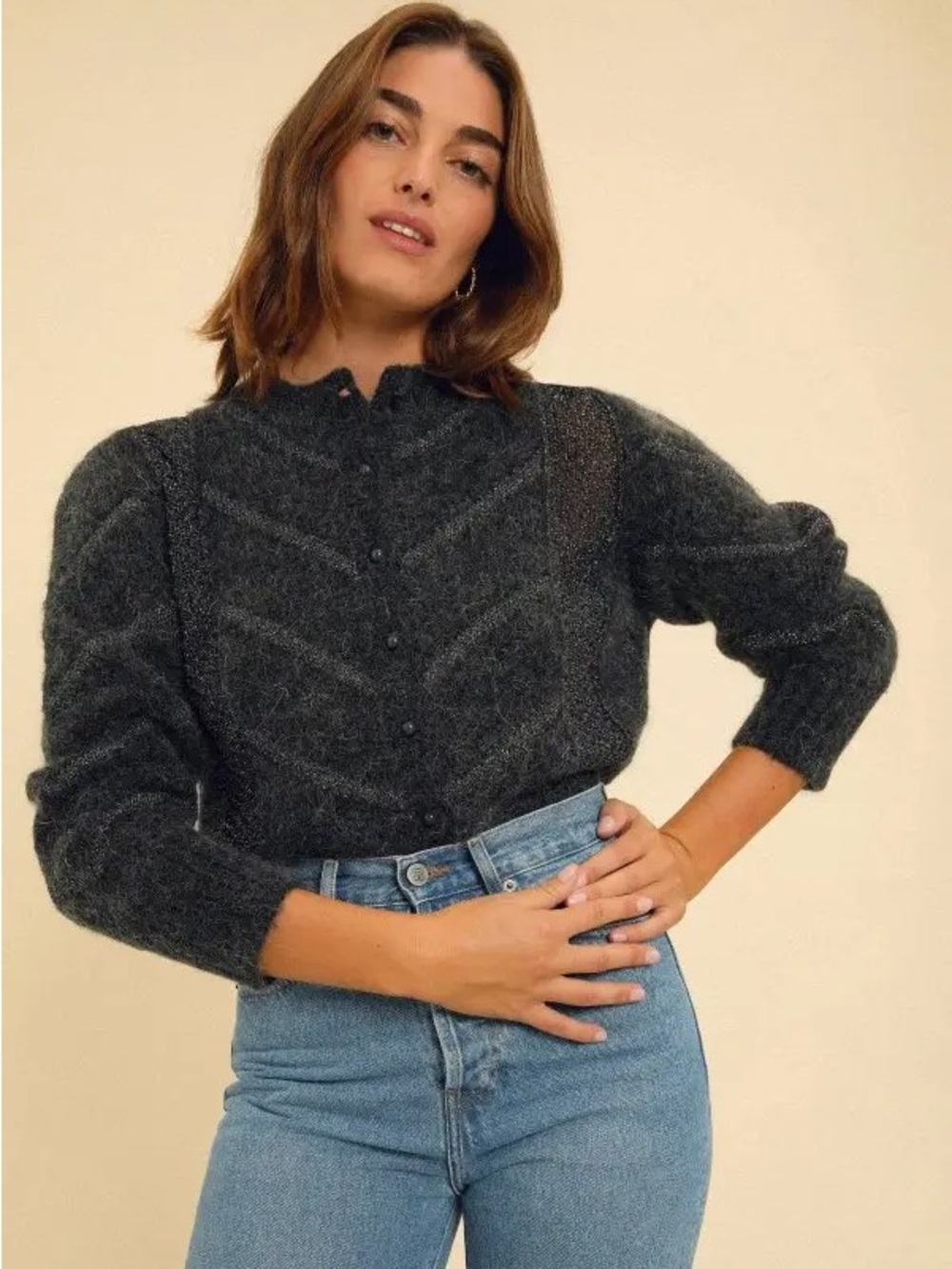 Rouje sz 40 US 8 Tina Sparkle Cardigan Sweater Mohair